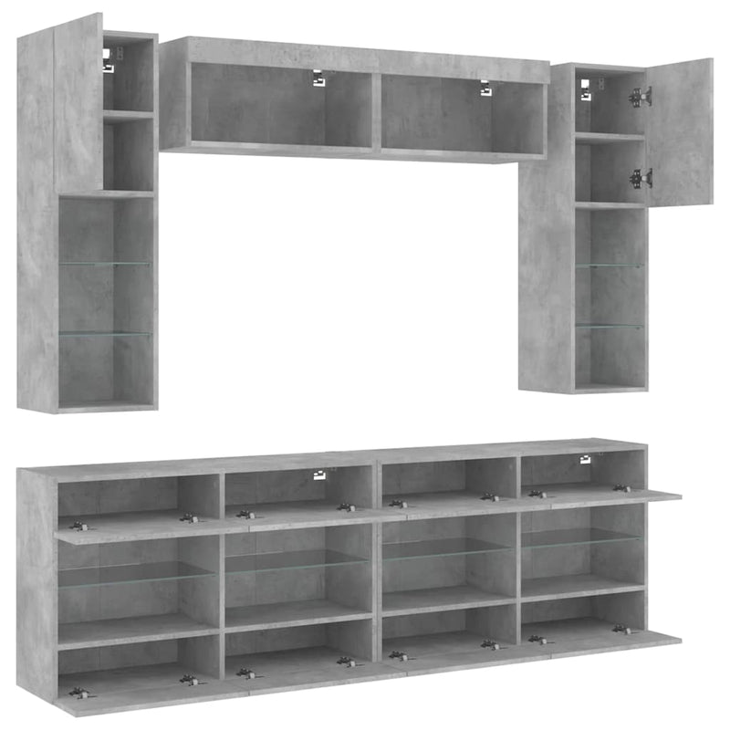 Set comode TV de perete cu lumini LED, 6 piese, gri beton