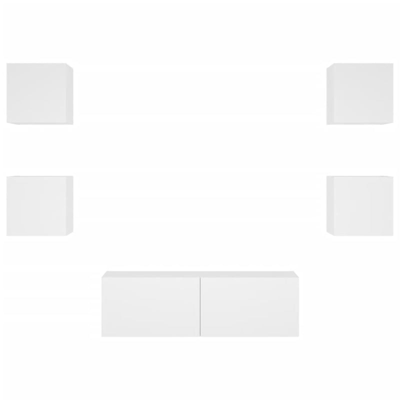 Comode TV de perete cu lumini LED, 5 piese, alb