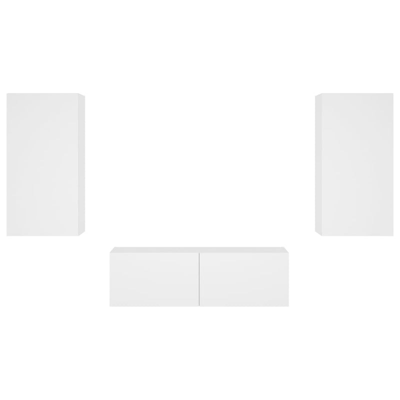 Comode TV de perete cu lumini LED, 3 piese, alb