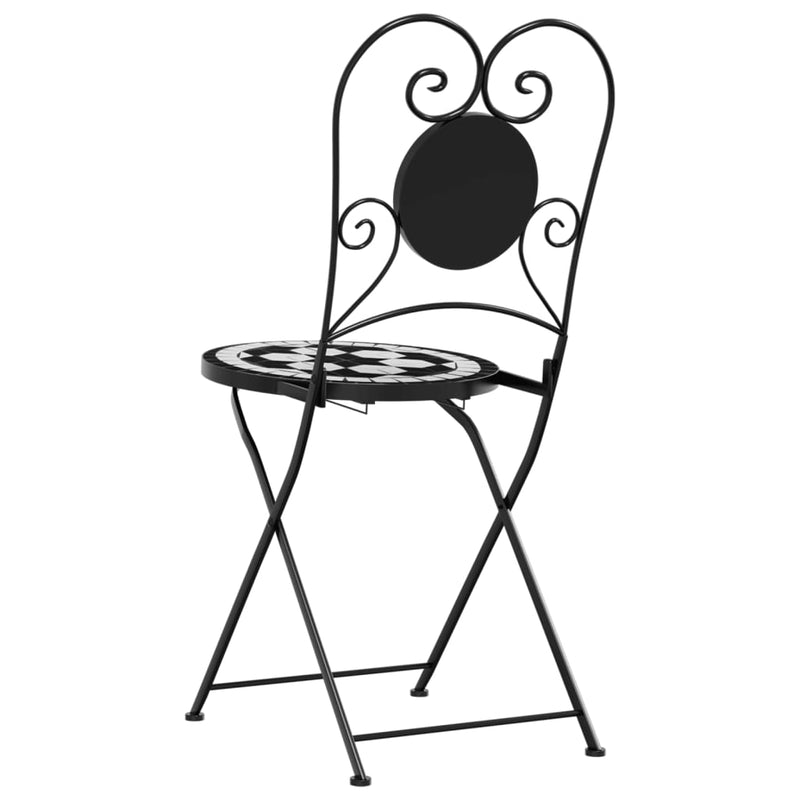 Scaune pliante 2 buc. ceramică alb-negru