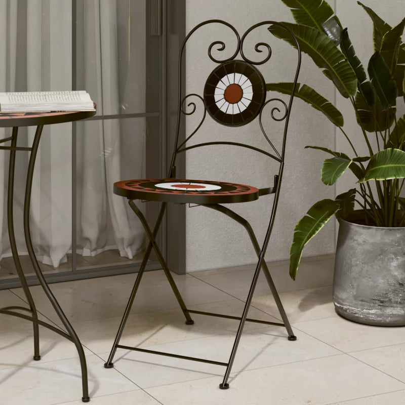 Scaune pliante 2 buc Teracotă și Ceramică Albă