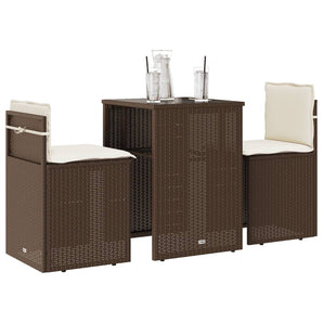Set bistro cu perne, 3 piese, maro, poliratan