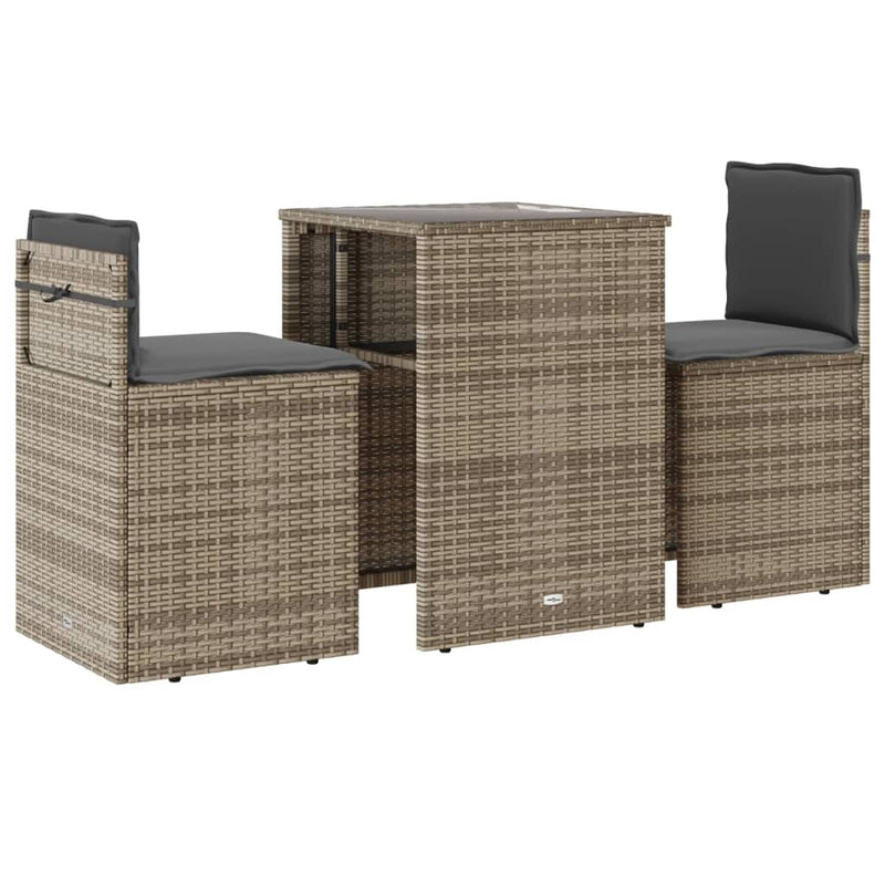 Set bistro cu perne, 3 piese, bej, poliratan