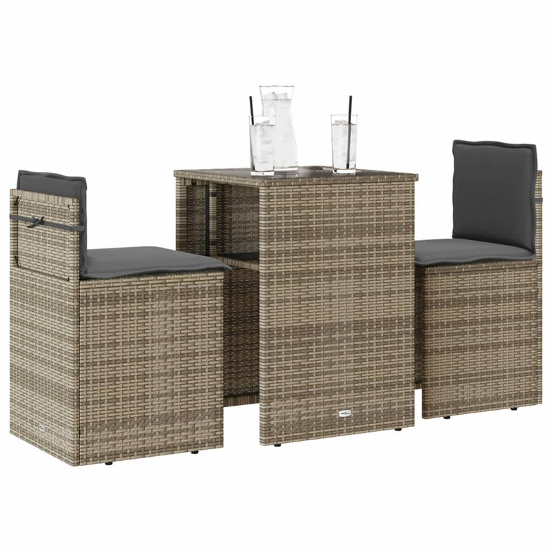Set bistro cu perne, 3 piese, bej, poliratan