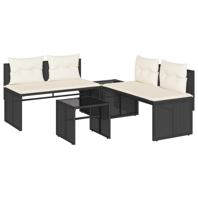 Set mobilier de grădină cu perne, 4 piese, negru, poliratan
