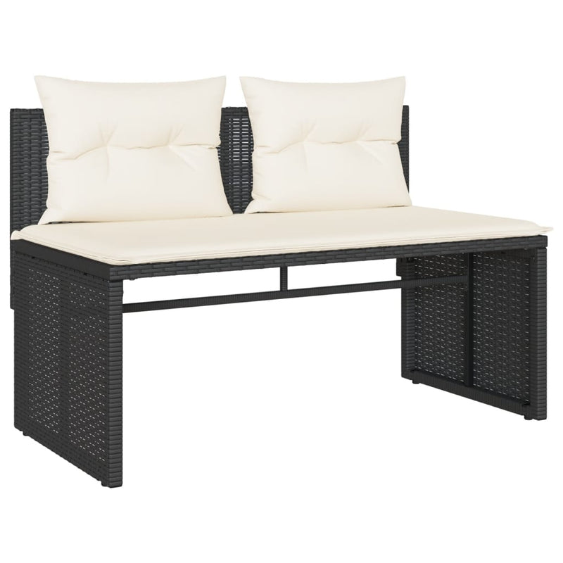 Set mobilier de grădină cu perne, 4 piese, negru, poliratan