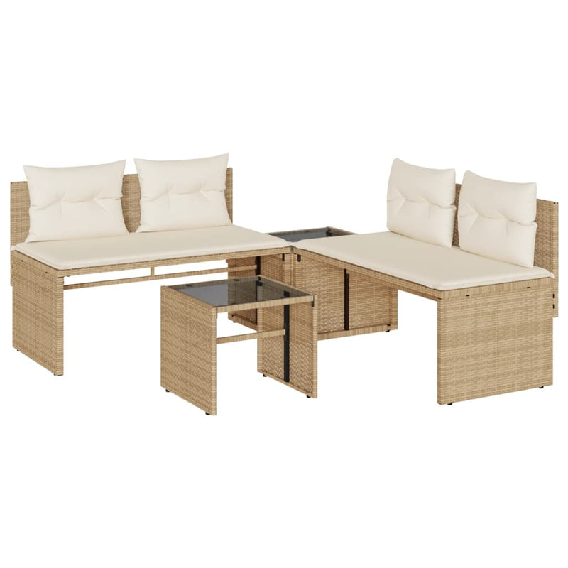 Set canapele de grădină, 4 piese, cu perne, bej, poliratan