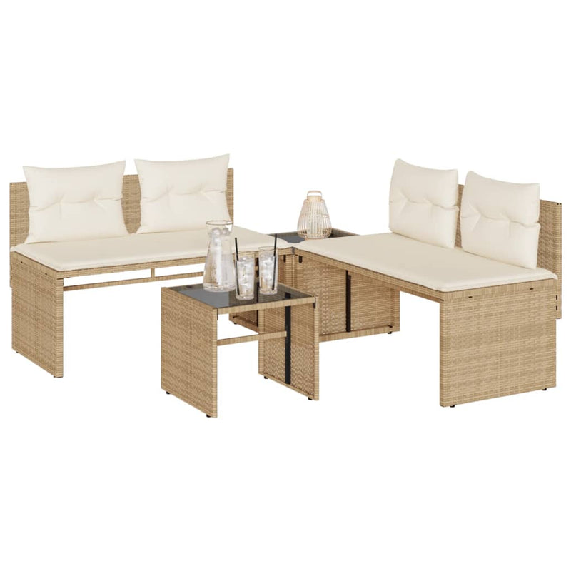 Set canapele de grădină, 4 piese, cu perne, bej, poliratan