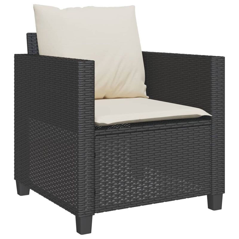 Set bistro cu perne, 3 piese, negru, poliratan