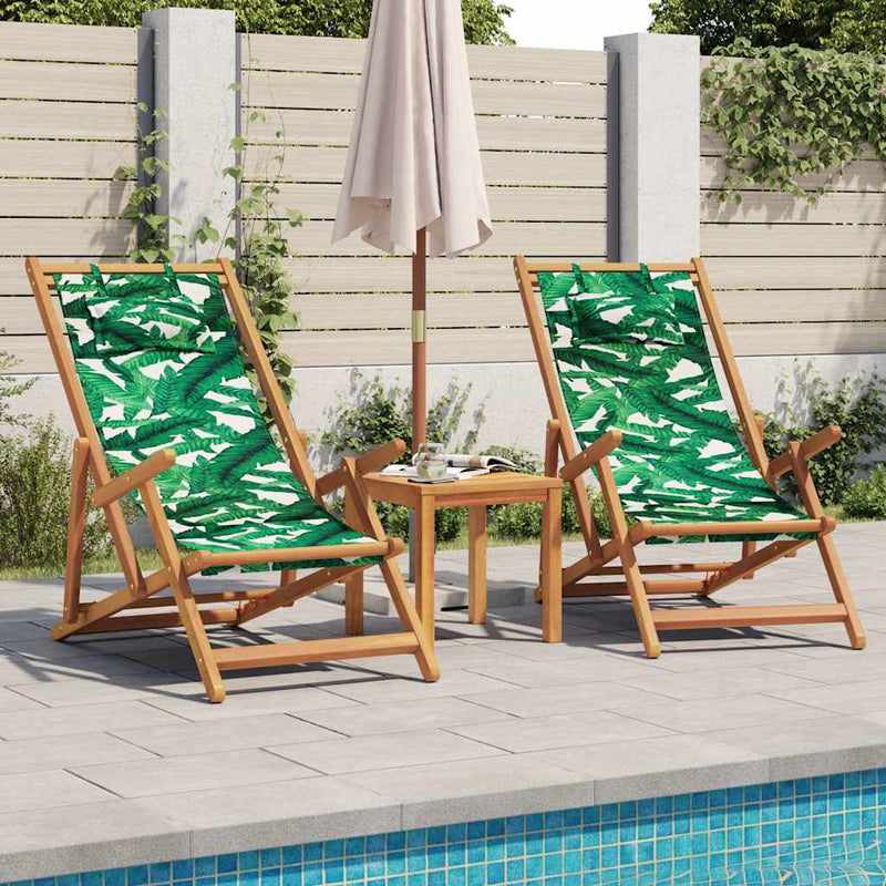 Scaun pliant cu model de frunze, lemn masiv de eucalipt și material textil