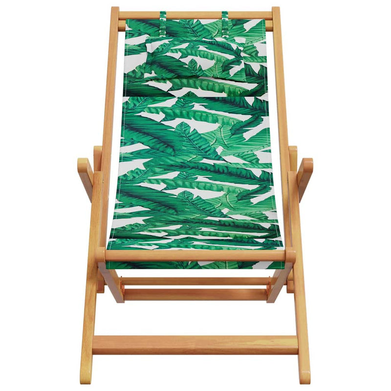 Scaun pliant cu model de frunze, lemn masiv de eucalipt și material textil