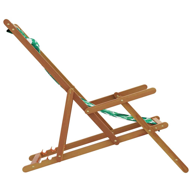 Scaun pliant cu model de frunze, lemn masiv de eucalipt și material textil
