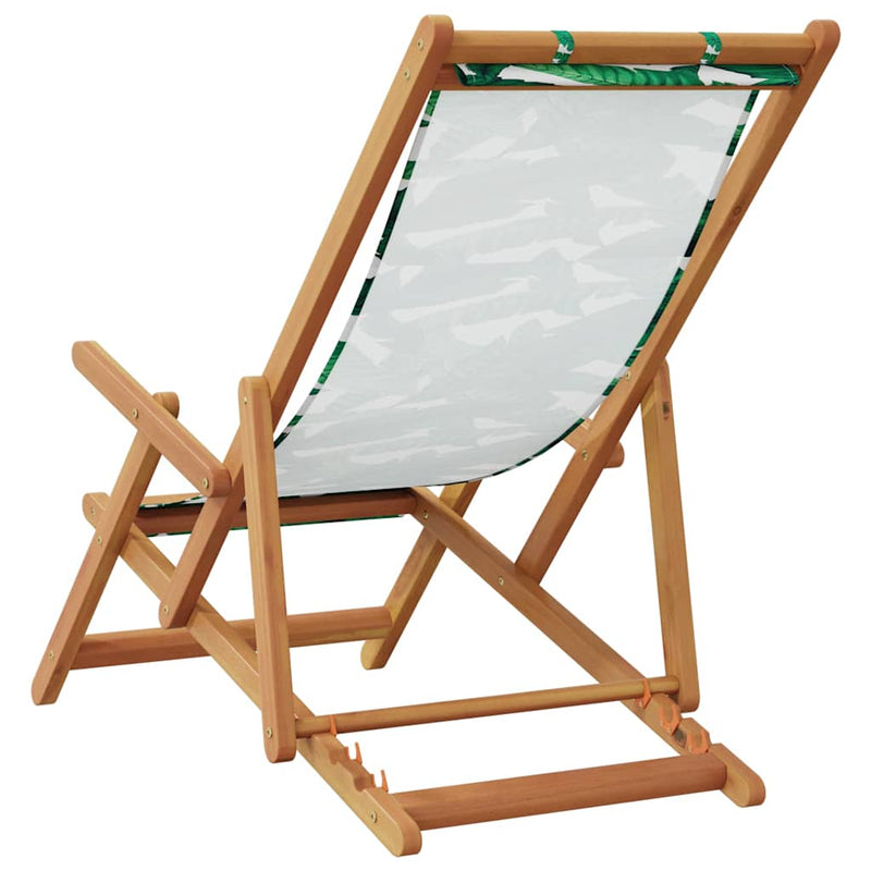 Scaun pliant cu model de frunze, lemn masiv de eucalipt și material textil