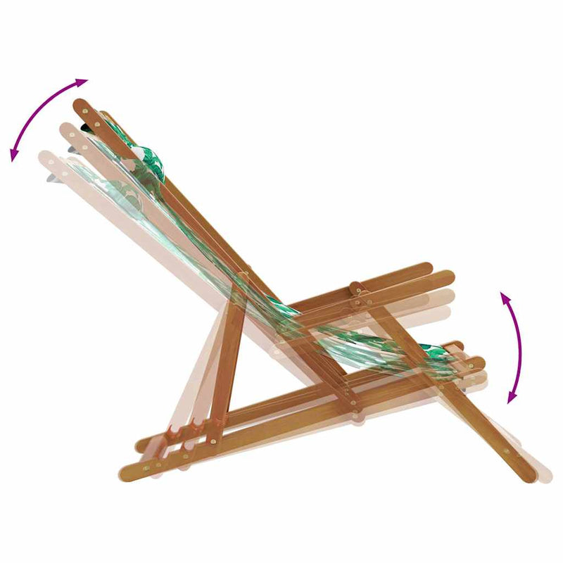 Scaun pliant cu model de frunze, lemn masiv de eucalipt și material textil