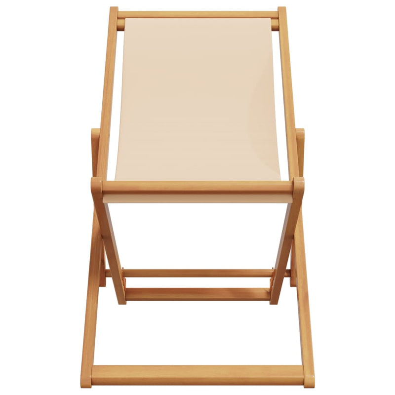 Scaun pliant bej, lemn masiv de eucalipt și material textil