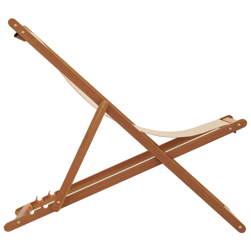Scaun pliant bej, lemn masiv de eucalipt și material textil