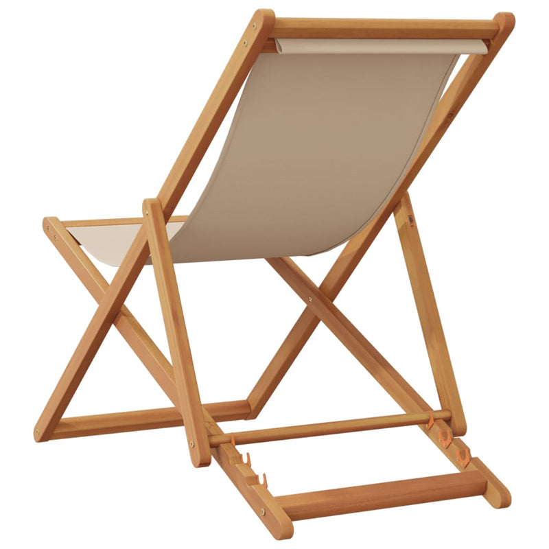 Scaun pliant bej, lemn masiv de eucalipt și material textil