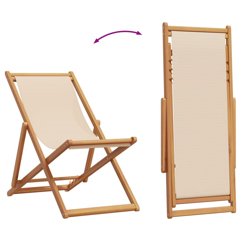 Scaun pliant bej, lemn masiv de eucalipt și material textil