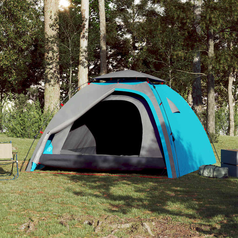 Cort de camping cupolă 4 persoane, setare rapidă, albastru
