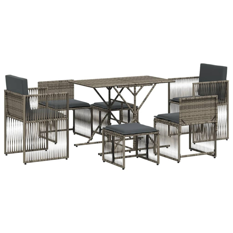 Set mobilier de grădină cu perne, 7 piese, gri, poliratan
