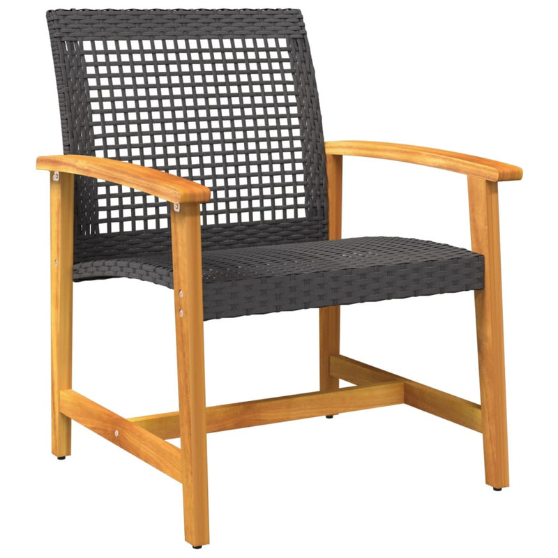 Set mobilier bistro, 3 piese, poliratan negru/lemn de acacia