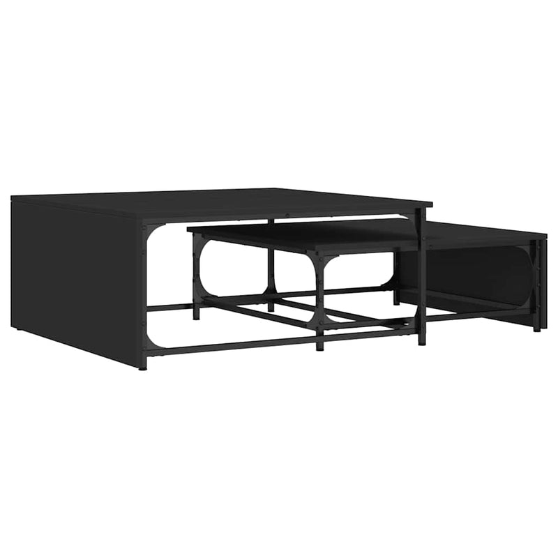 Mese suprapuse de cafea, 2 buc., negru, lemn prelucrat/metal