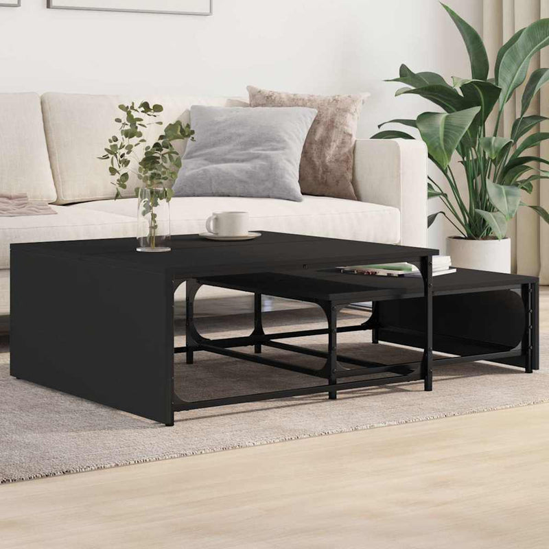 Mese suprapuse de cafea, 2 buc., negru, lemn prelucrat/metal