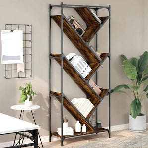 Bibliotecă, stejar fumuriu, 79x30x180 cm, lemn prelucrat/metal
