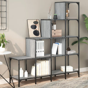 Bibliotecă, gri sonoma, 122x30x132 cm, lemn prelucrat/metal