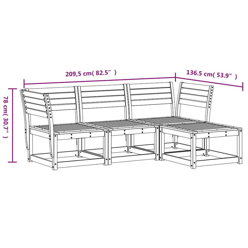 Set mobilier pentru grădină 4 piese,maro ceruit, lemn masiv pin
