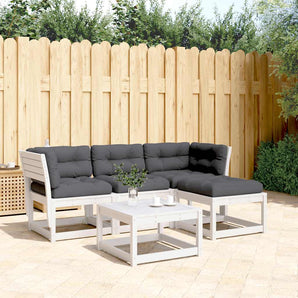Set mobilier de grădină cu perne, 4 piese alb lemn masiv de pin