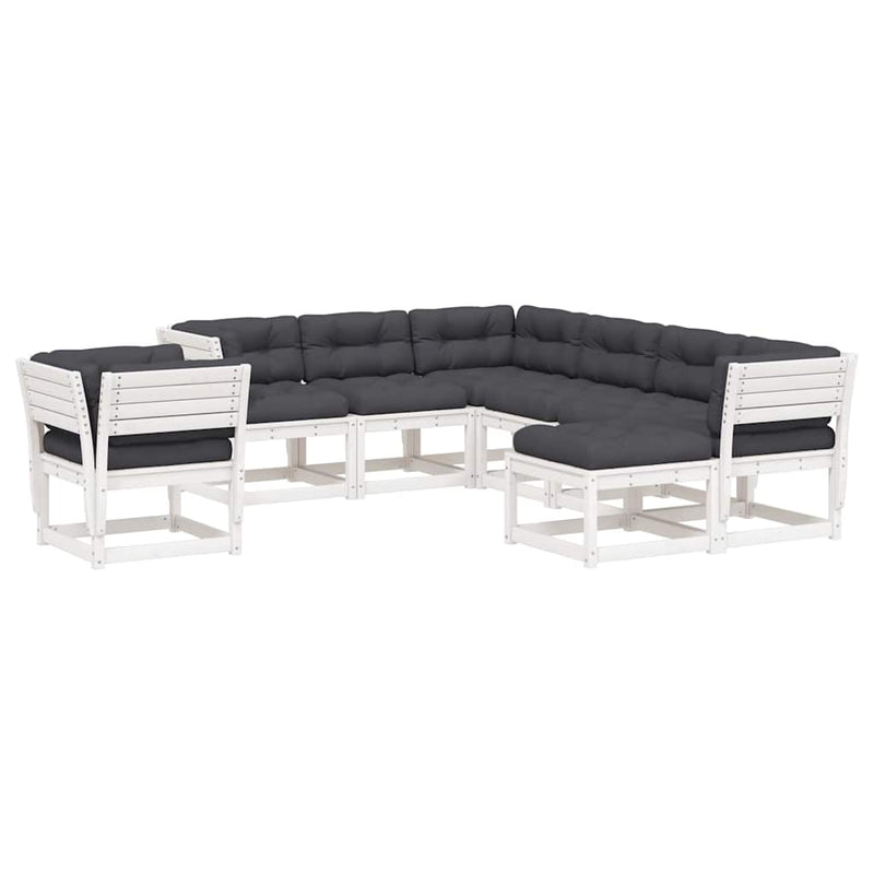 Set mobilier grădină cu perne, 8 piese, alb, lemn masiv de pin