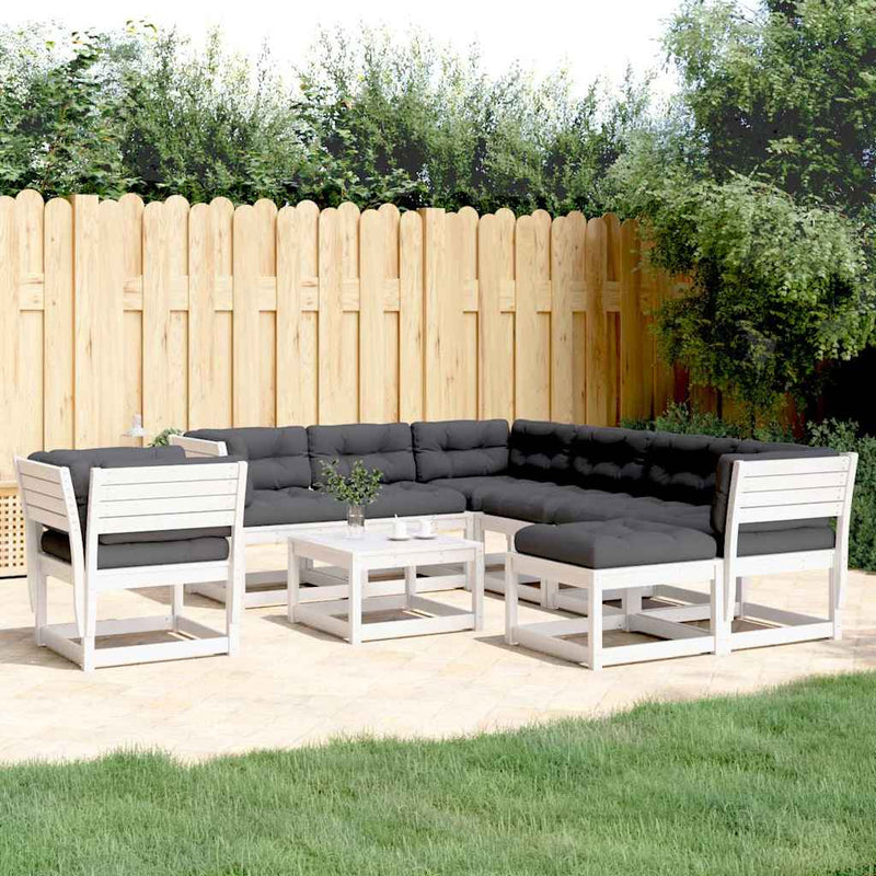 Set mobilier grădină cu perne, 8 piese, alb, lemn masiv de pin