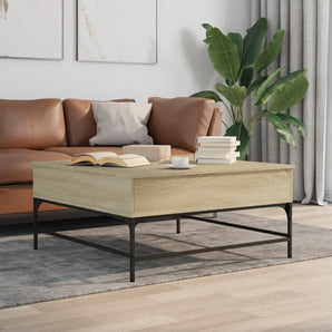Măsuță cafea stejar sonoma 95x95x45 cm lemn prelucrat și metal