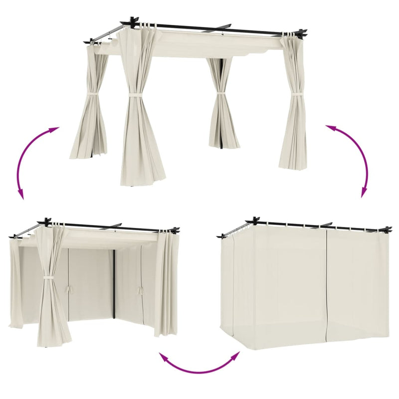 Pavilion cu draperii, gri taupe, 3x3 m, oțel