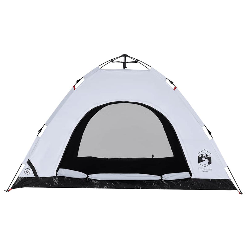 Cort de camping 4 persoane, alb opac, setare rapidă, țesătură