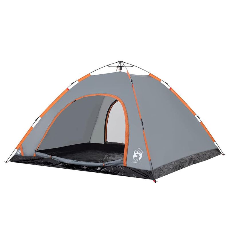 Cort camping, 5 persoane, gri/oranj, setare rapidă