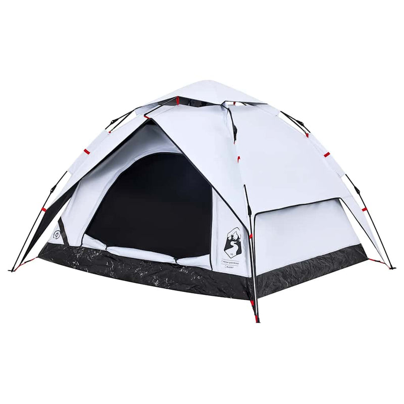 Cort de camping 3 persoane, alb opac, setare rapidă, țesătură