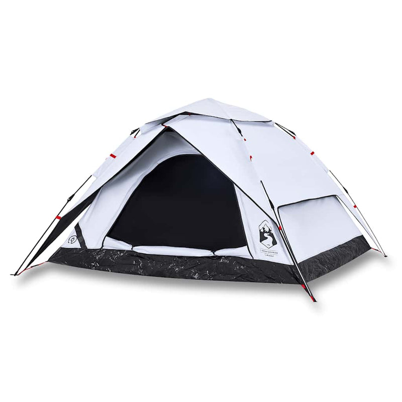 Cort de camping 4 persoane, alb opac, setare rapidă, țesătură