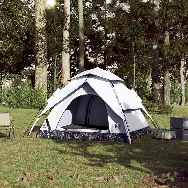 Cort de camping 4 persoane, alb opac, setare rapidă, țesătură