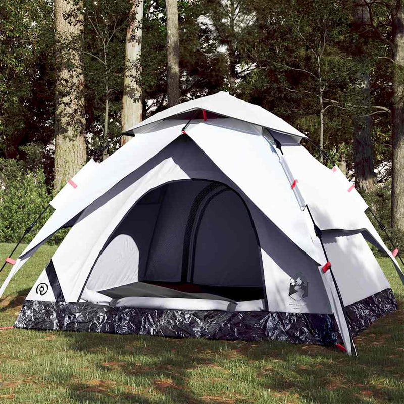 Cort de camping 4 persoane, alb opac, setare rapidă, țesătură