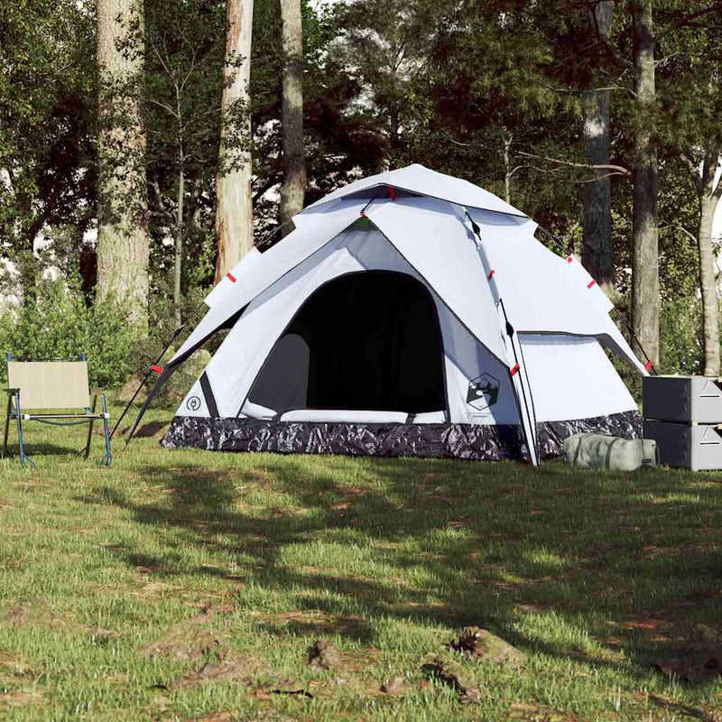 Cort de camping 5 persoane, alb opac, setare rapidă, țesătură