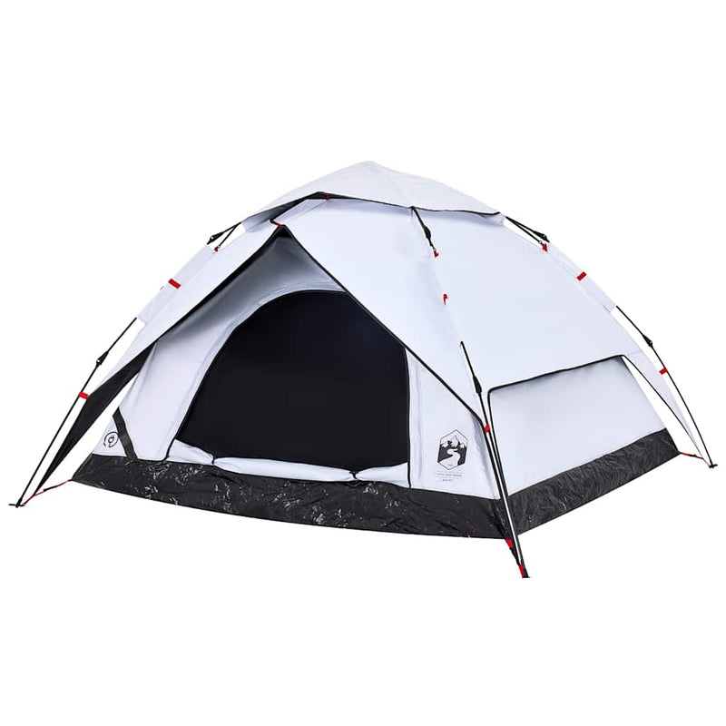 Cort de camping 5 persoane, alb opac, setare rapidă, țesătură