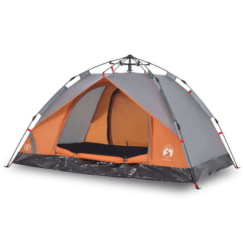 Cort camping cupolă 2 persoane, gri/portocaliu, setare rapidă
