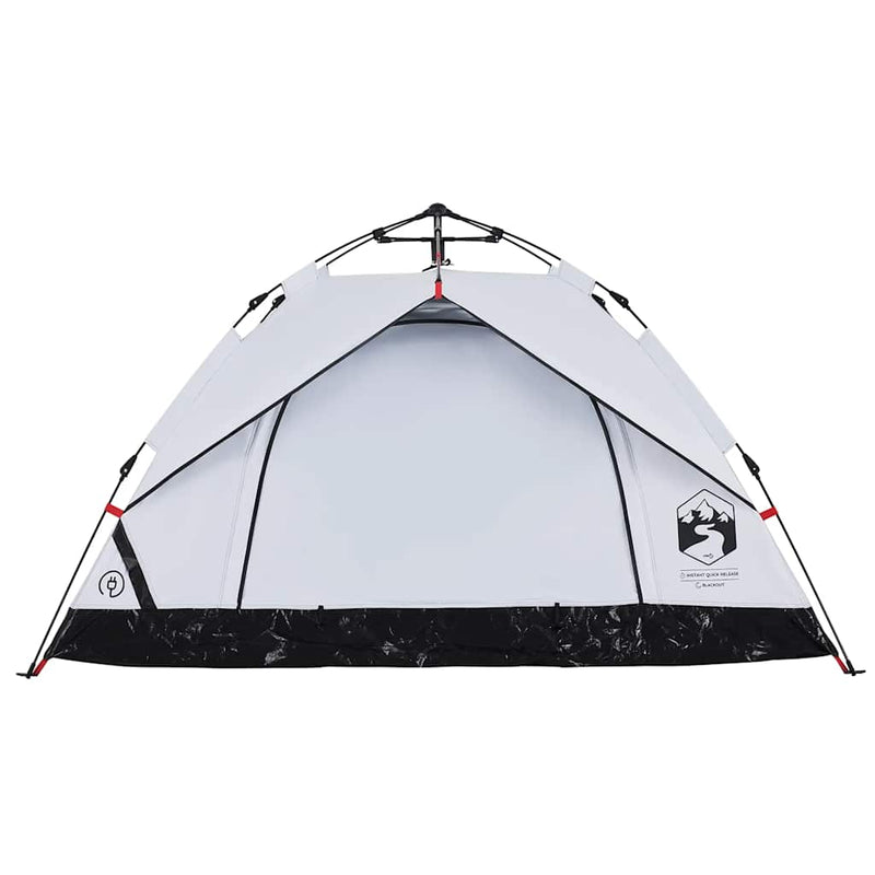 Cort de camping 2 persoane, alb opac, setare rapidă, țesătură