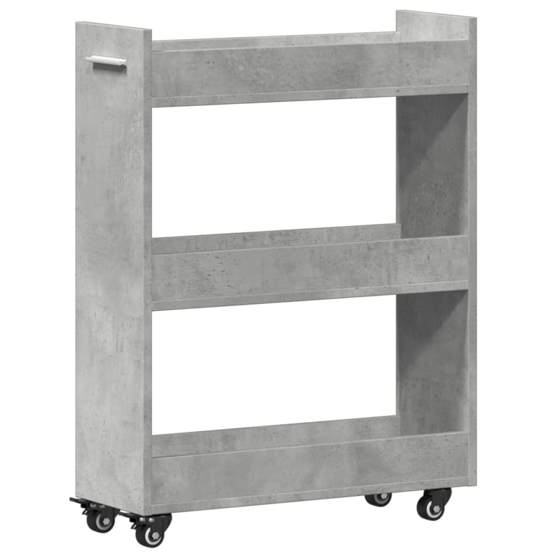 Dulap cu roți, gri beton, 60x22x79 cm, lemn prelucrat
