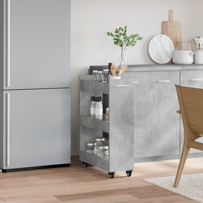 Dulap cu roți, gri beton, 60x22x79 cm, lemn prelucrat