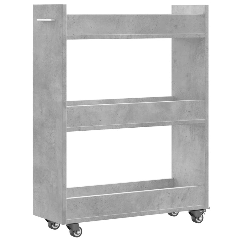 Dulap cu roți, gri beton, 60x22x79 cm, lemn prelucrat