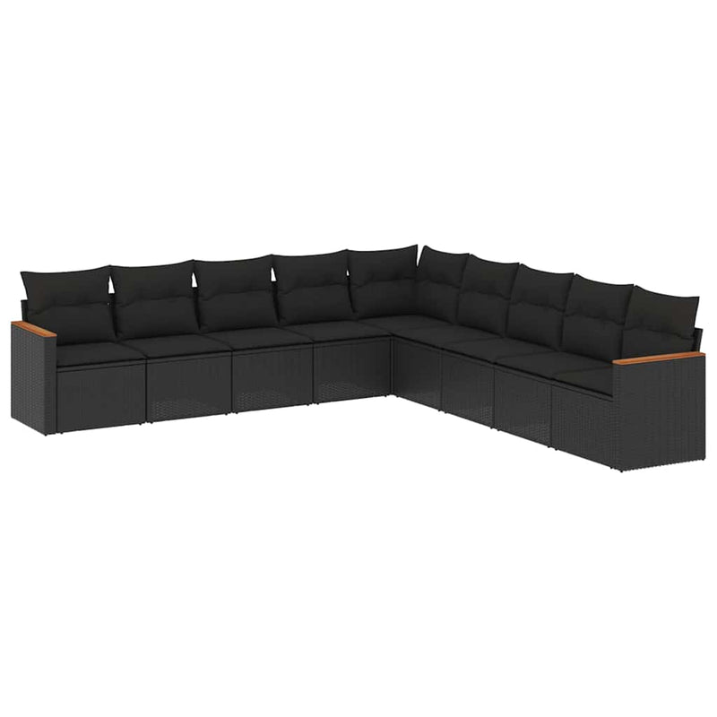Set mobilier de grădină cu perne, 9 piese, negru, poliratan