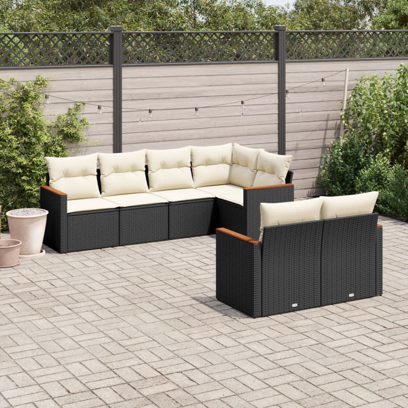 Set canapele de grădină cu perne, 7 piese, negru, poliratan